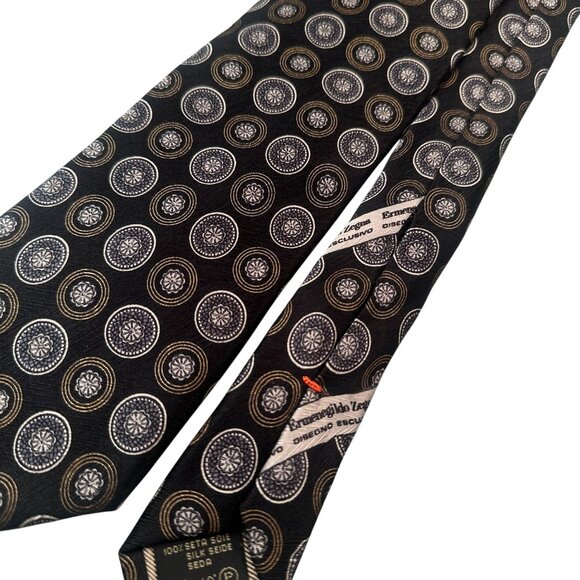 Ermenegildo Zegna Silk Neck Tie Mens Italy Geometric Circular Floral Classic - Picture 10 of 13